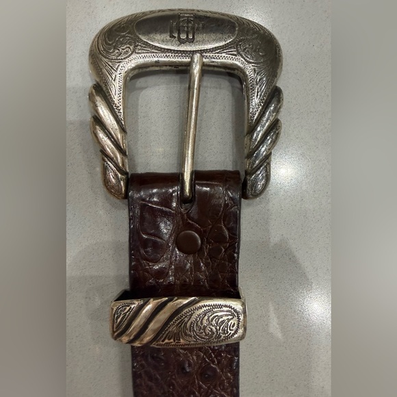 LUCCHESE ULTRA BELLY CAIMAN - Men's Sienna Dark Brown Leather Belt - Picture 3 of 7